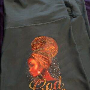 Old Navy Black Leggings with Vibrant Orange Graphic